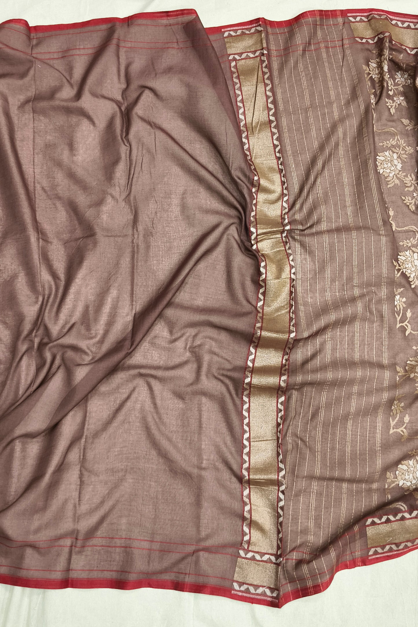 Coffee Brown Pure Cotton Ektara Jamdani Banarasi Saree