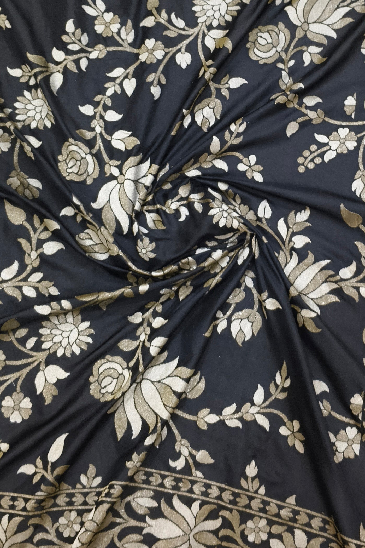 Black Katan Silk Ektara Jamdani Banarasi Saree