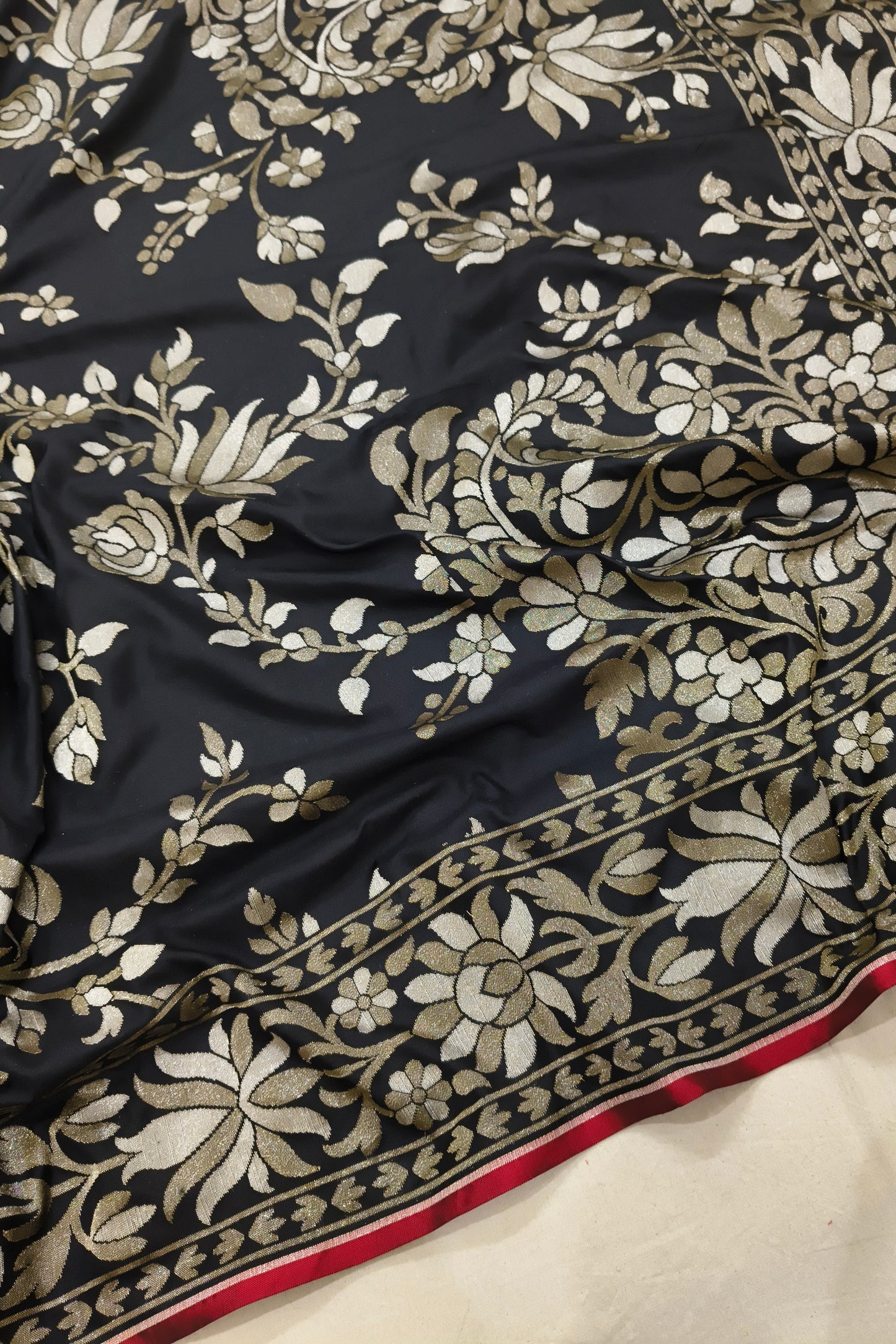 Black Katan Silk Ektara Jamdani Banarasi Saree