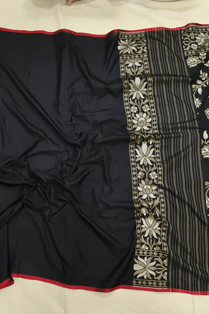 Black Katan Silk Ektara Jamdani Banarasi Saree