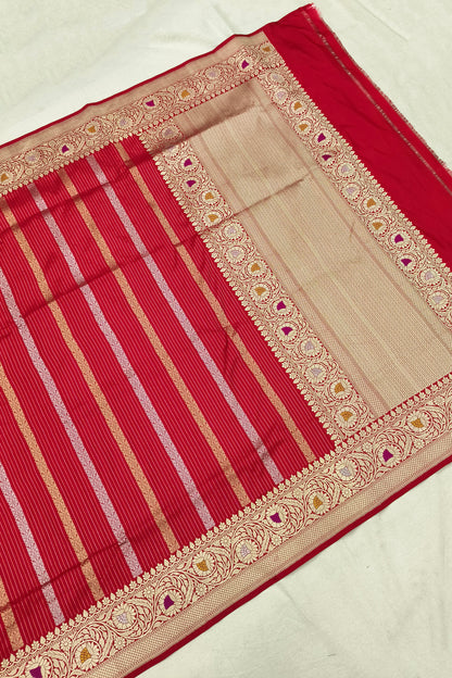 Dark Red Katan Silk Handwoven Saree