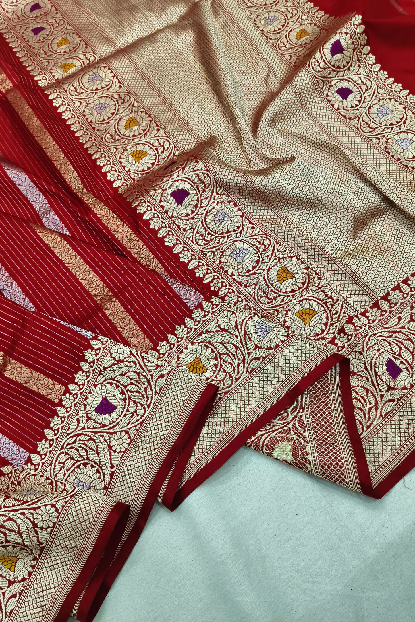 Dark Red Katan Silk Handwoven Saree