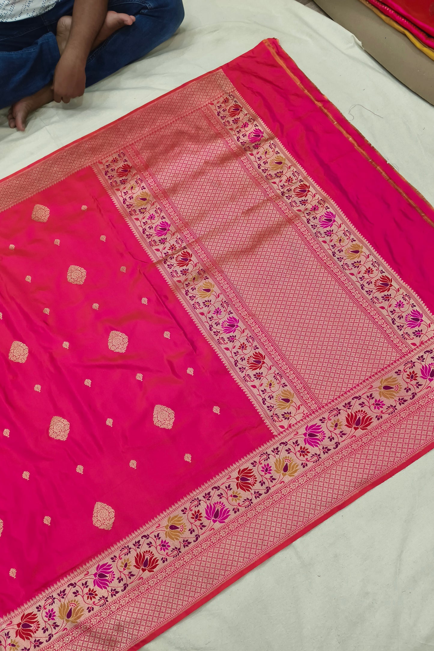 Debian Red Katan Silk Handwoven Saree