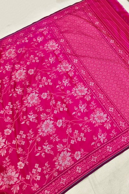 Reddish Magenta Katan Silk Ektara Jamdani Banarasi Saree