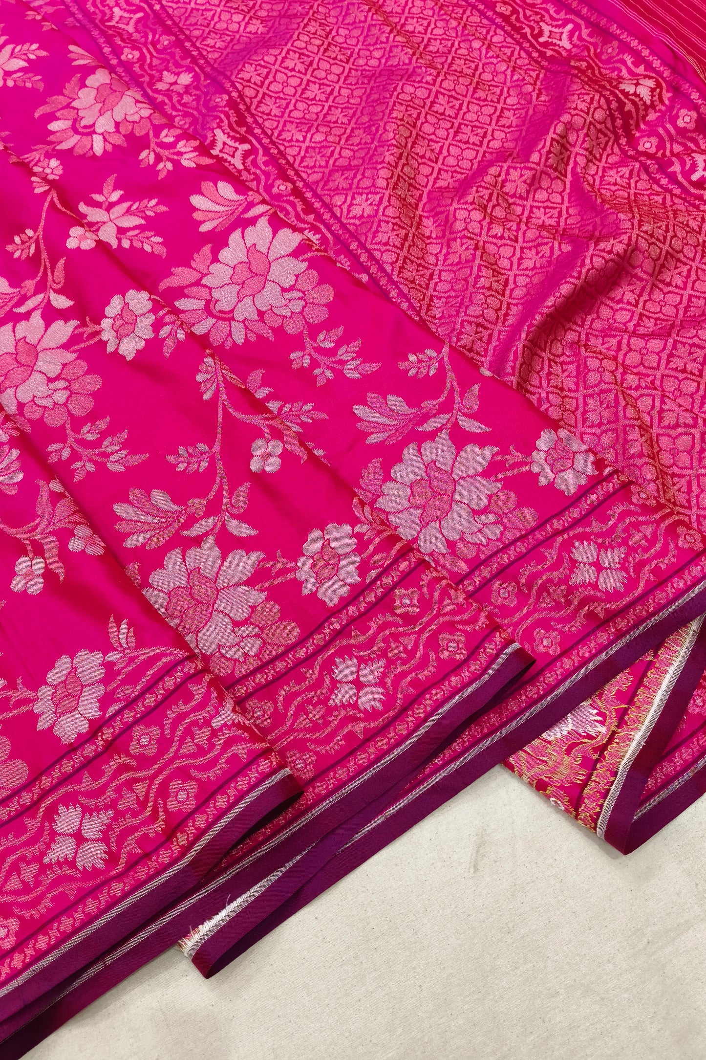 Reddish Magenta Katan Silk Ektara Jamdani Banarasi Saree