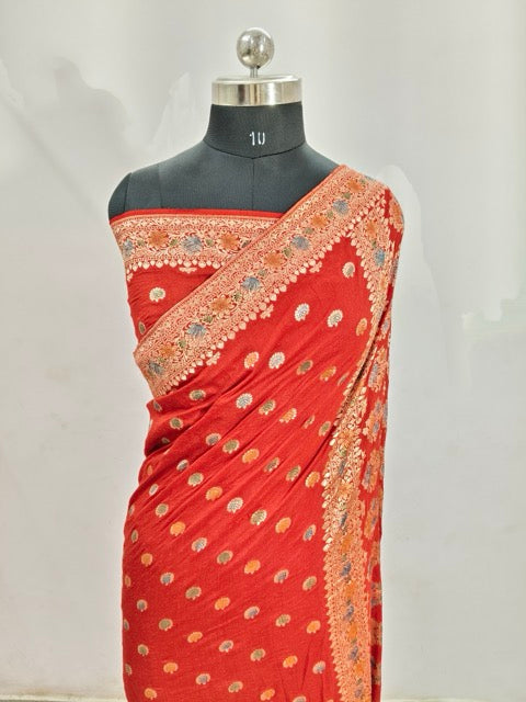 Pure Munga Tussar Silk Saree in Red