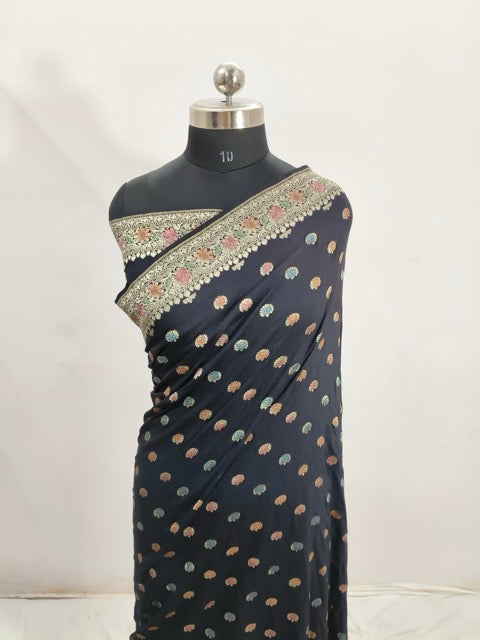 Pure Munga Tussar Silk Saree in Black