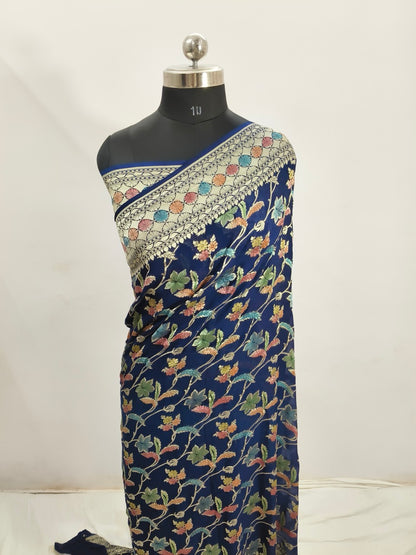 Dark Blue Khaddi Georgette Saree