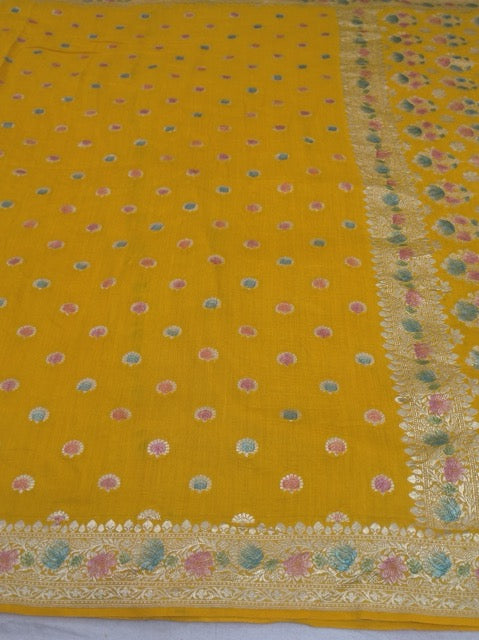 Pure Munga Tussar Silk Saree in Yellow