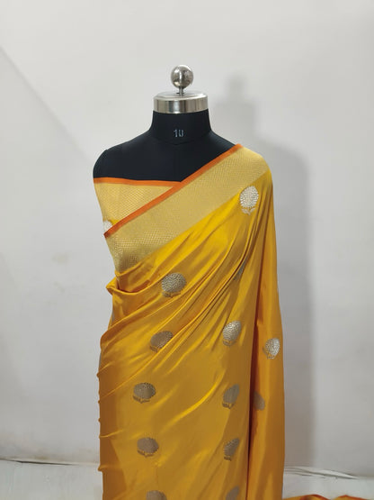 Pure Katan Silk Handwoven Banarasi Saree in Yellow