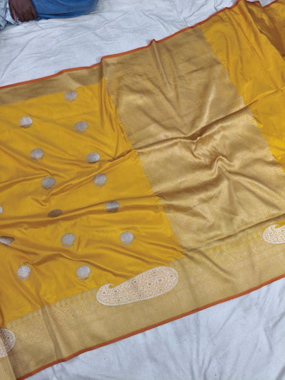 Pure Katan Silk Handwoven Banarasi Saree in Yellow