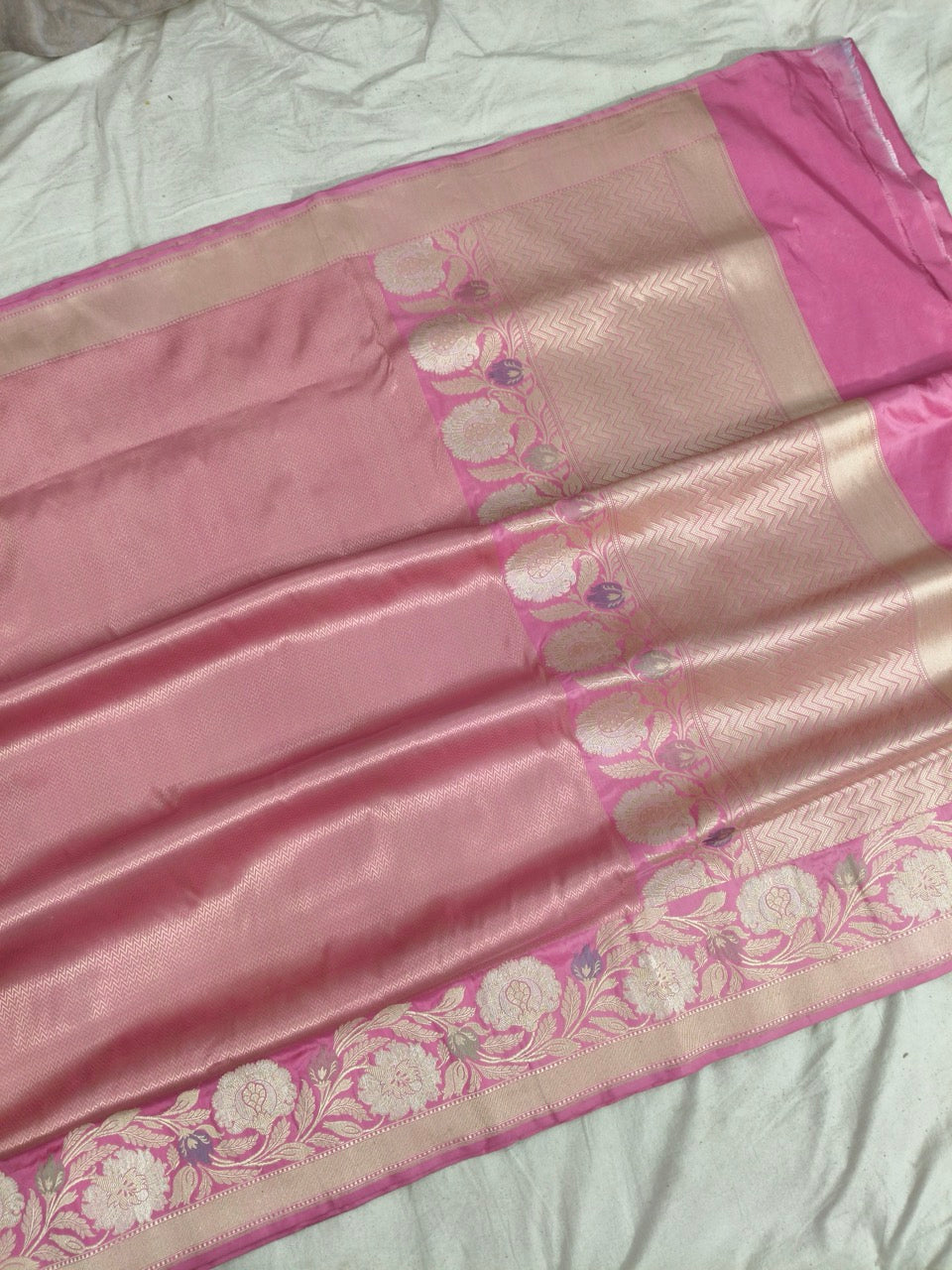 Pure Katan Silk Tanchui Saree in Light Pink