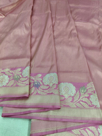 Pure Katan Silk Tanchui Saree in Light Pink