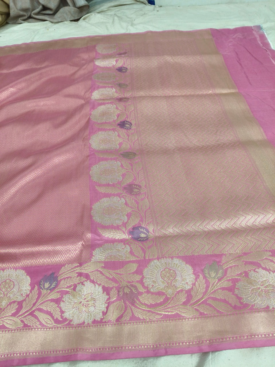 Pure Katan Silk Tanchui Saree in Light Pink