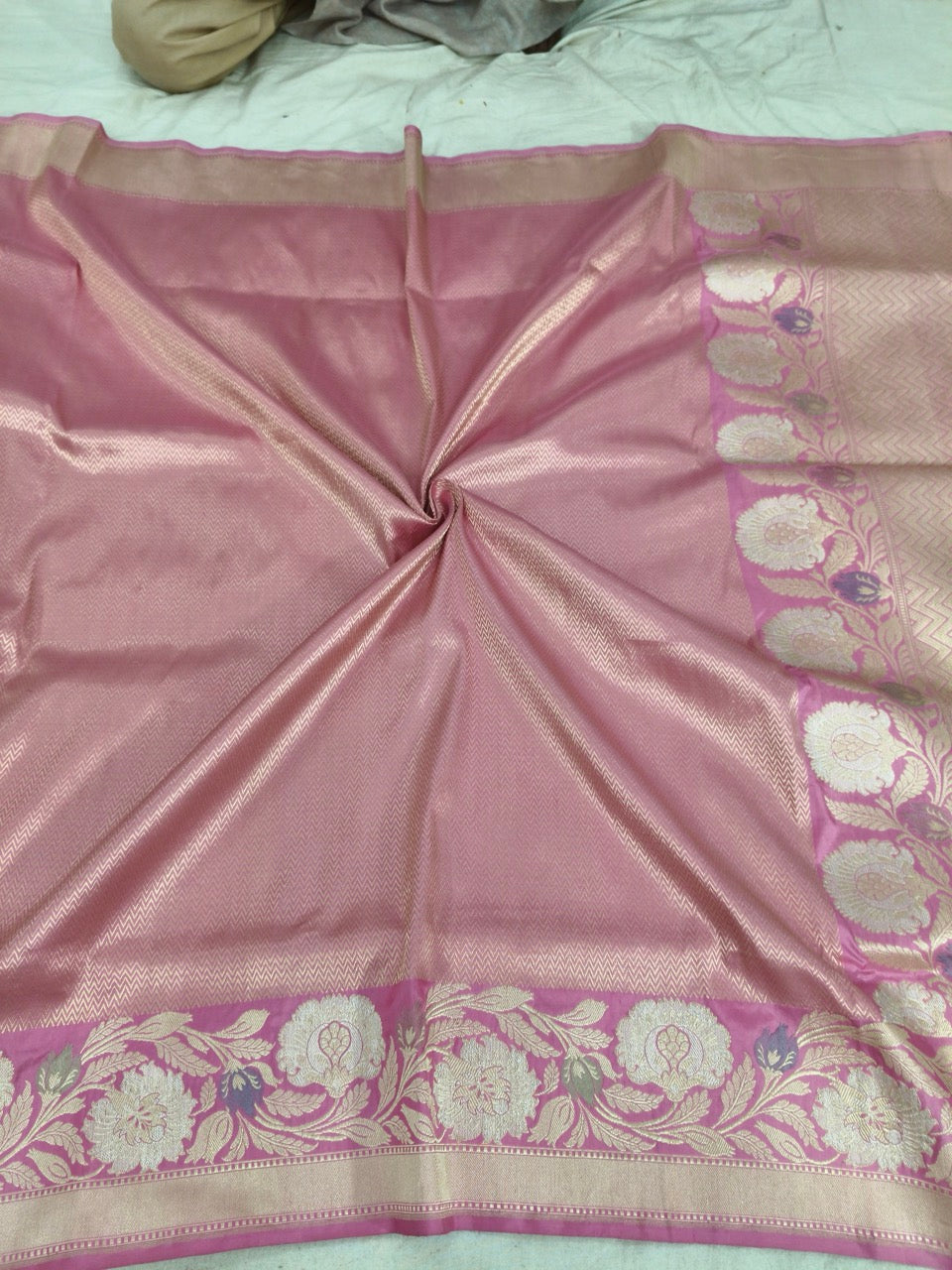 Pure Katan Silk Tanchui Saree in Light Pink