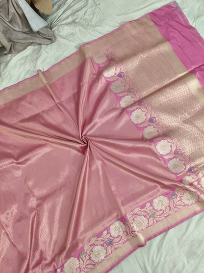 Pure Katan Silk Tanchui Saree in Light Pink