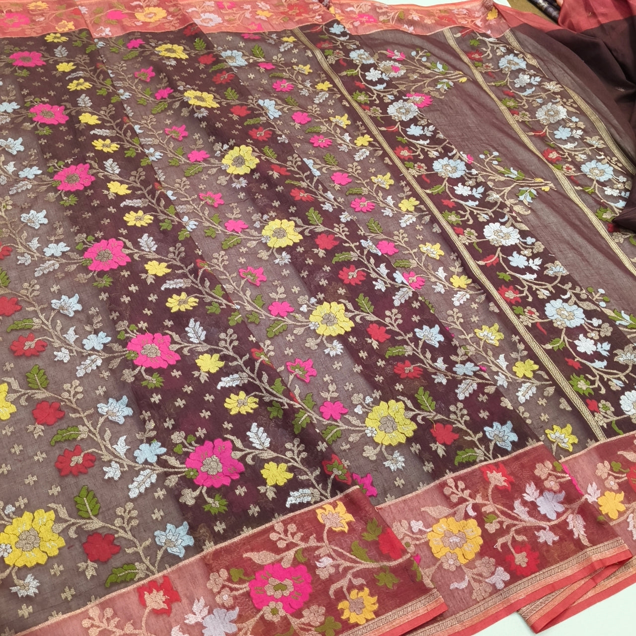 Pure Cotton Ektara Tilfi Jamdani Cutwork Banarasi Saree
