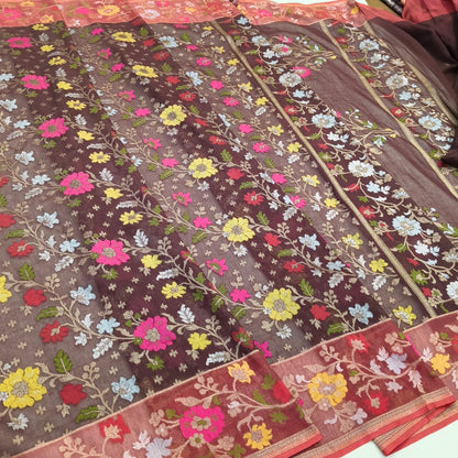 Pure Cotton Ektara Tilfi Jamdani Cutwork Banarasi Saree