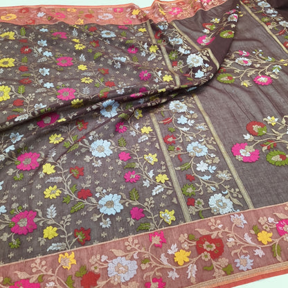 Pure Cotton Ektara Tilfi Jamdani Cutwork Banarasi Saree