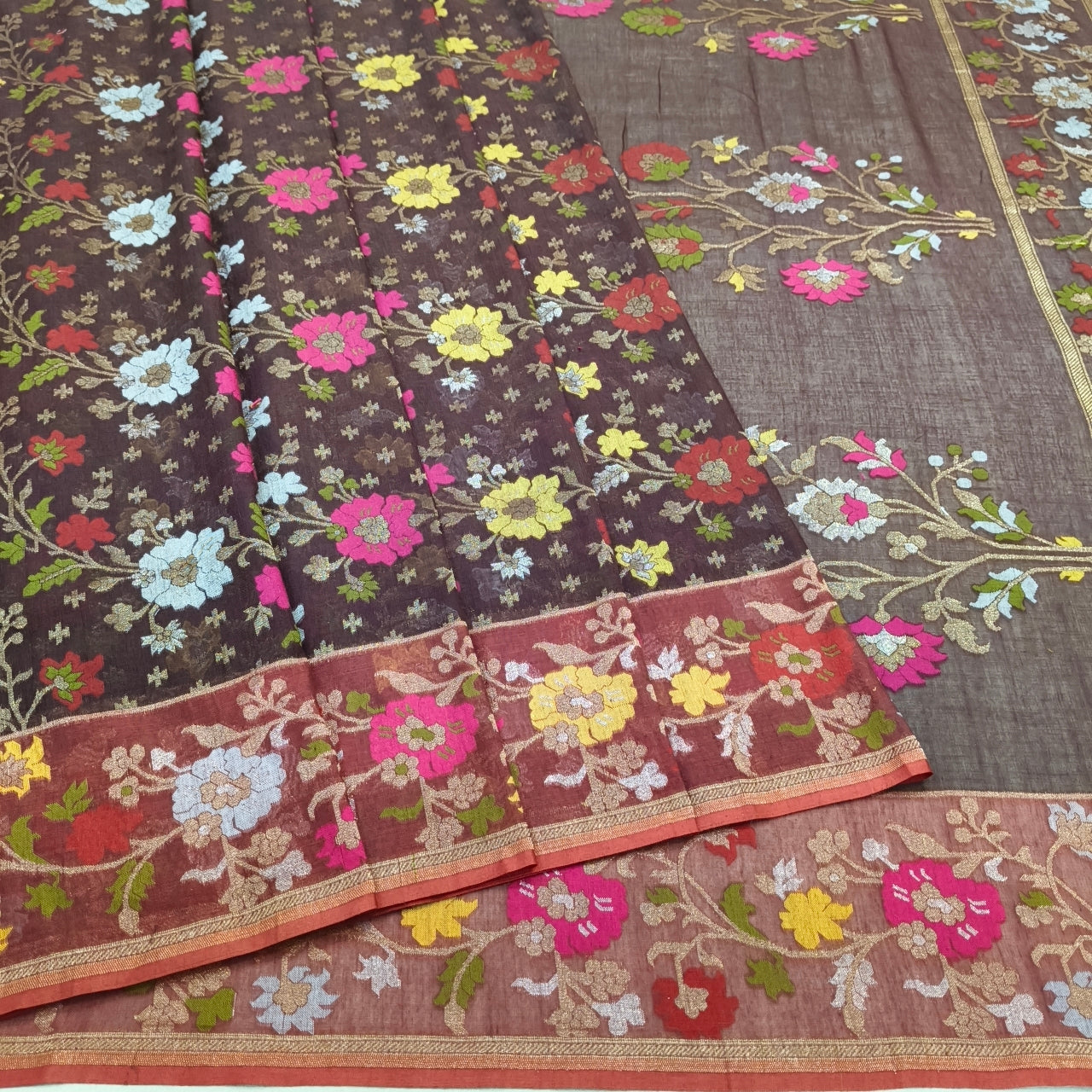Pure Cotton Ektara Tilfi Jamdani Cutwork Banarasi Saree