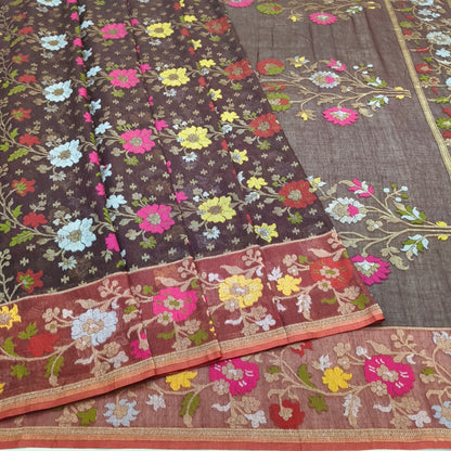 Pure Cotton Ektara Tilfi Jamdani Cutwork Banarasi Saree