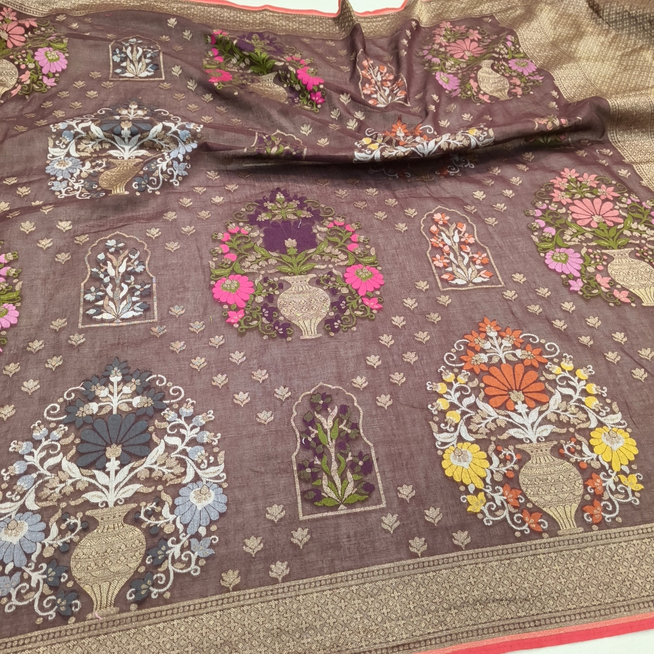 Pure Cotton Ektara Tilfi Jamdani Cutwork Banarasi Saree