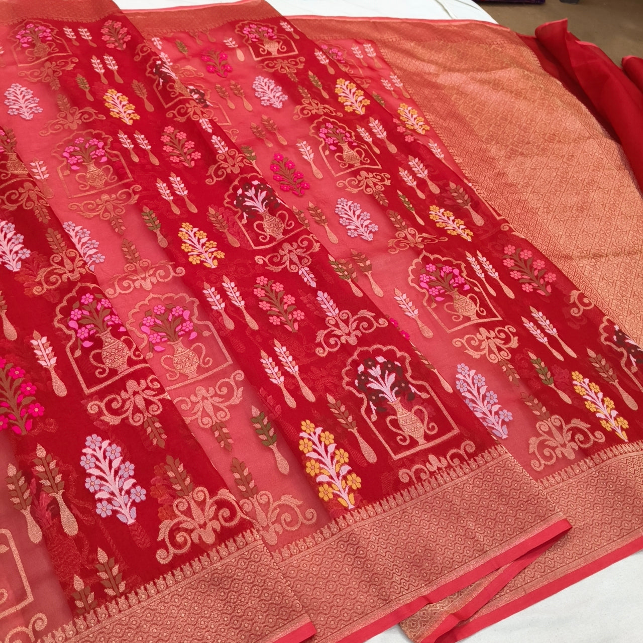 Pure Kora Silk Ektara Tilfi Cutwork Jamdani Banarasi Saree