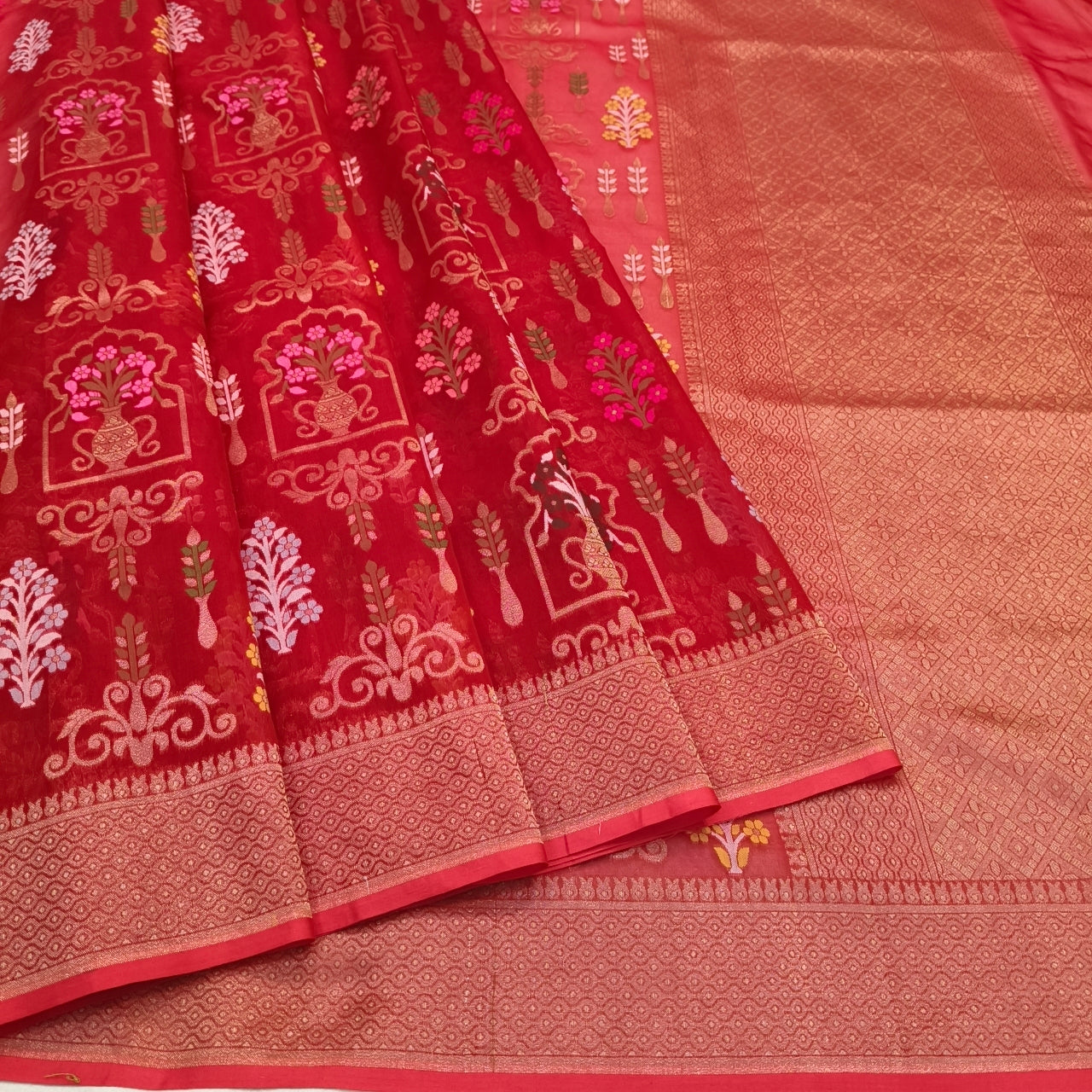 Pure Kora Silk Ektara Tilfi Cutwork Jamdani Banarasi Saree