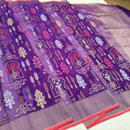 Pure Kora Silk Ektara Tilfi Cutwork Jamdani Banarasi Saree