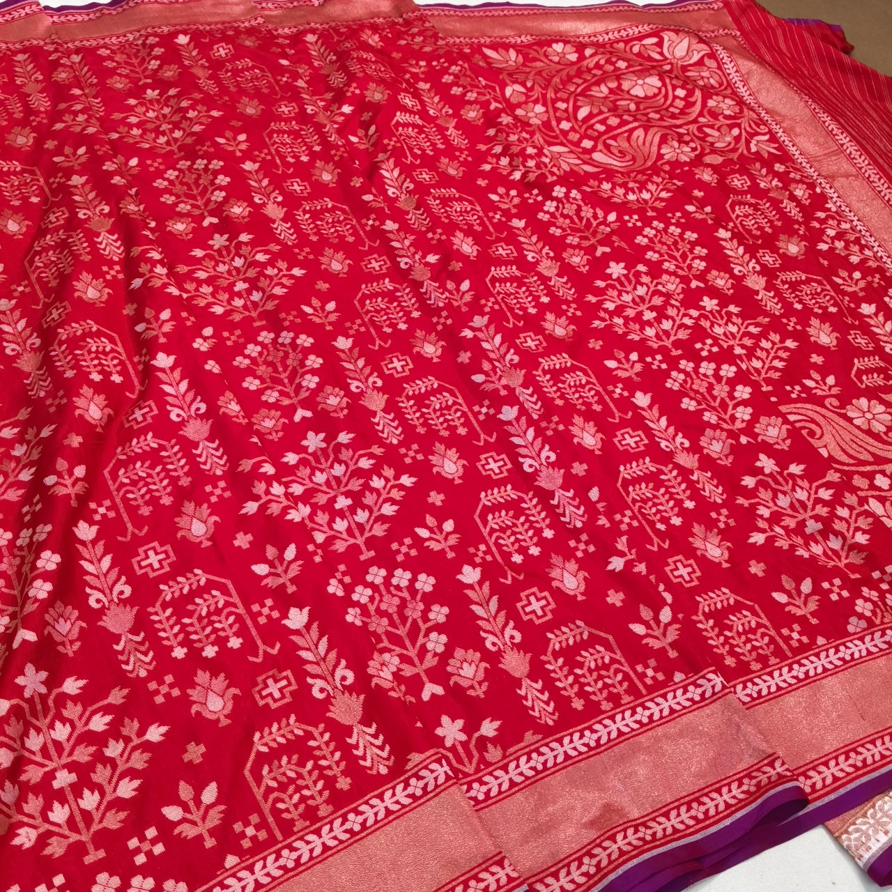Pure Katan Silk Ektara Cutwork Jamdani Banarasi Saree