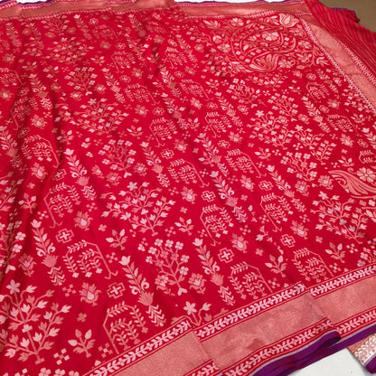 Pure Katan Silk Ektara Cutwork Jamdani Banarasi Saree