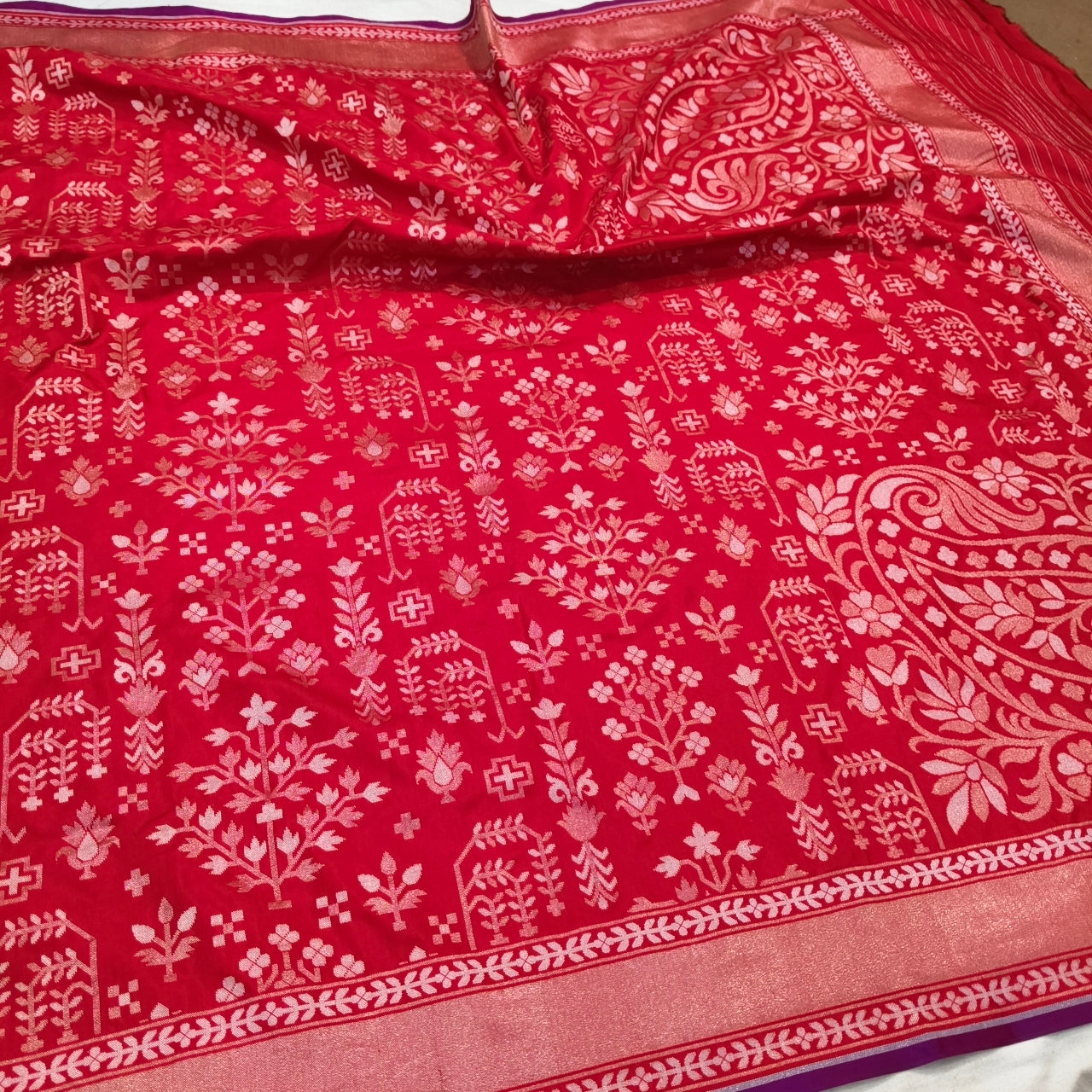 Pure Katan Silk Ektara Cutwork Jamdani Banarasi Saree