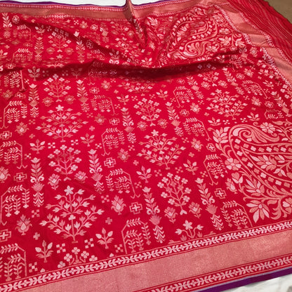 Pure Katan Silk Ektara Cutwork Jamdani Banarasi Saree