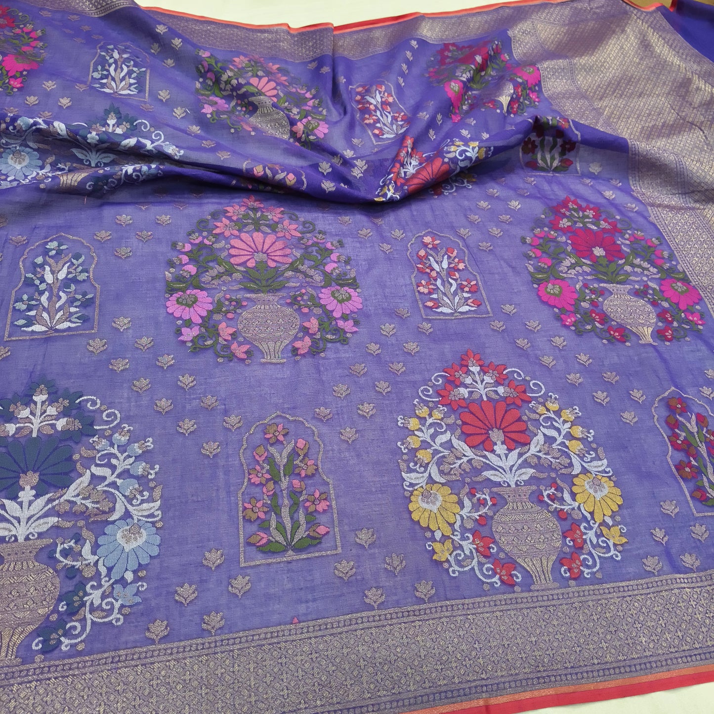 Pure Cotton Ektara Tilfi Cutwork Jamdani Banarasi Saree