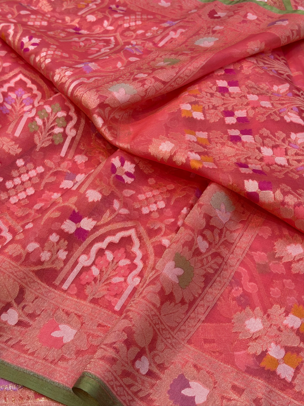 Pink Banarasi Kora Jamdani Silk Handwoven saree