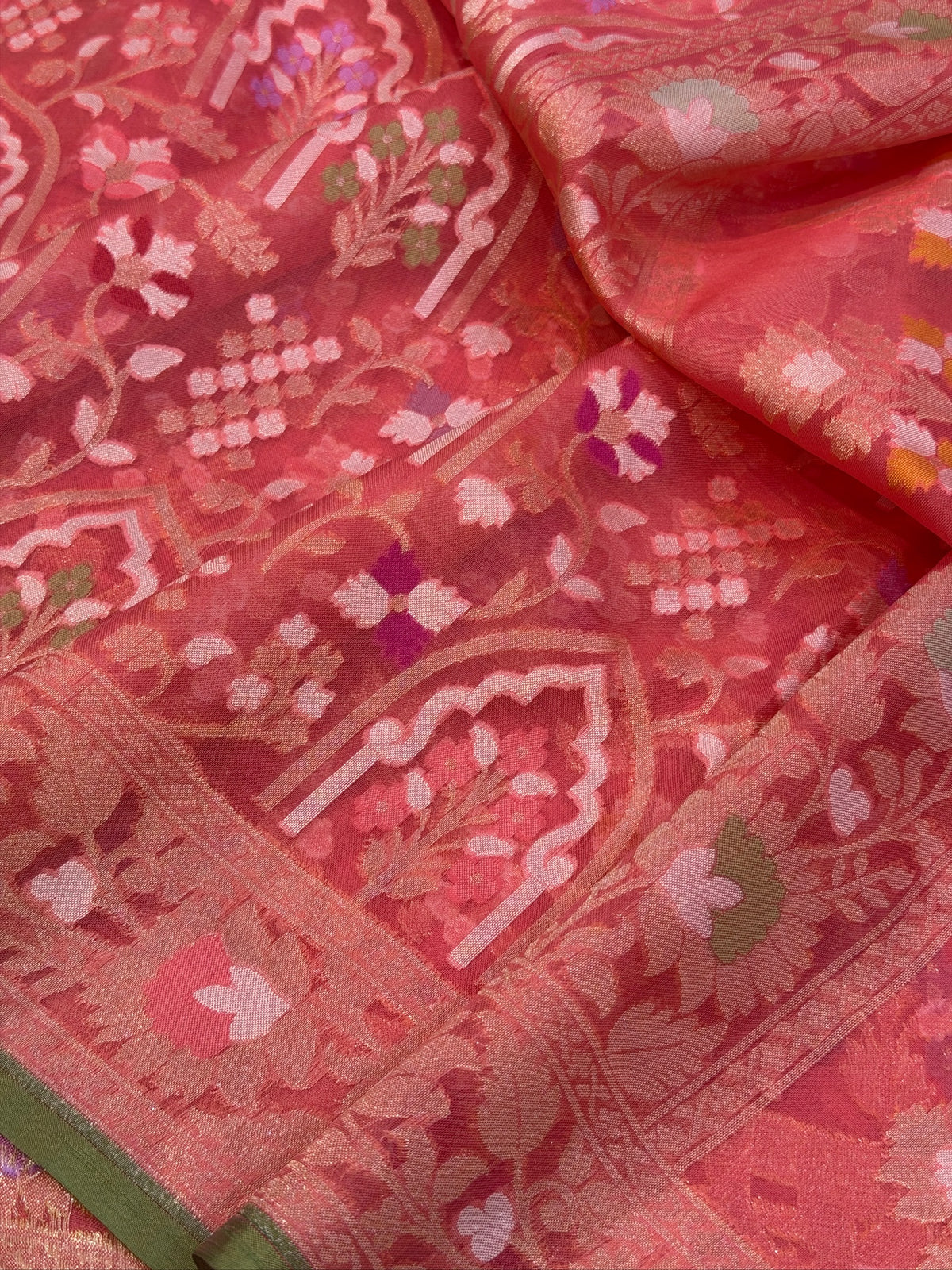 Pink Banarasi Kora Jamdani Silk Handwoven saree