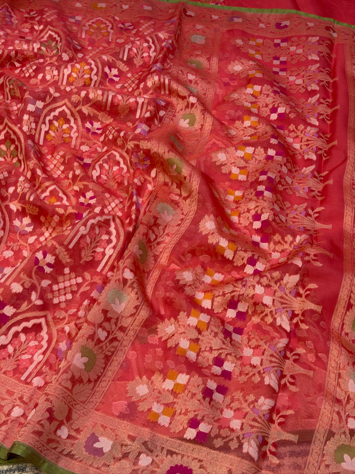 Pink Banarasi Kora Jamdani Silk Handwoven saree