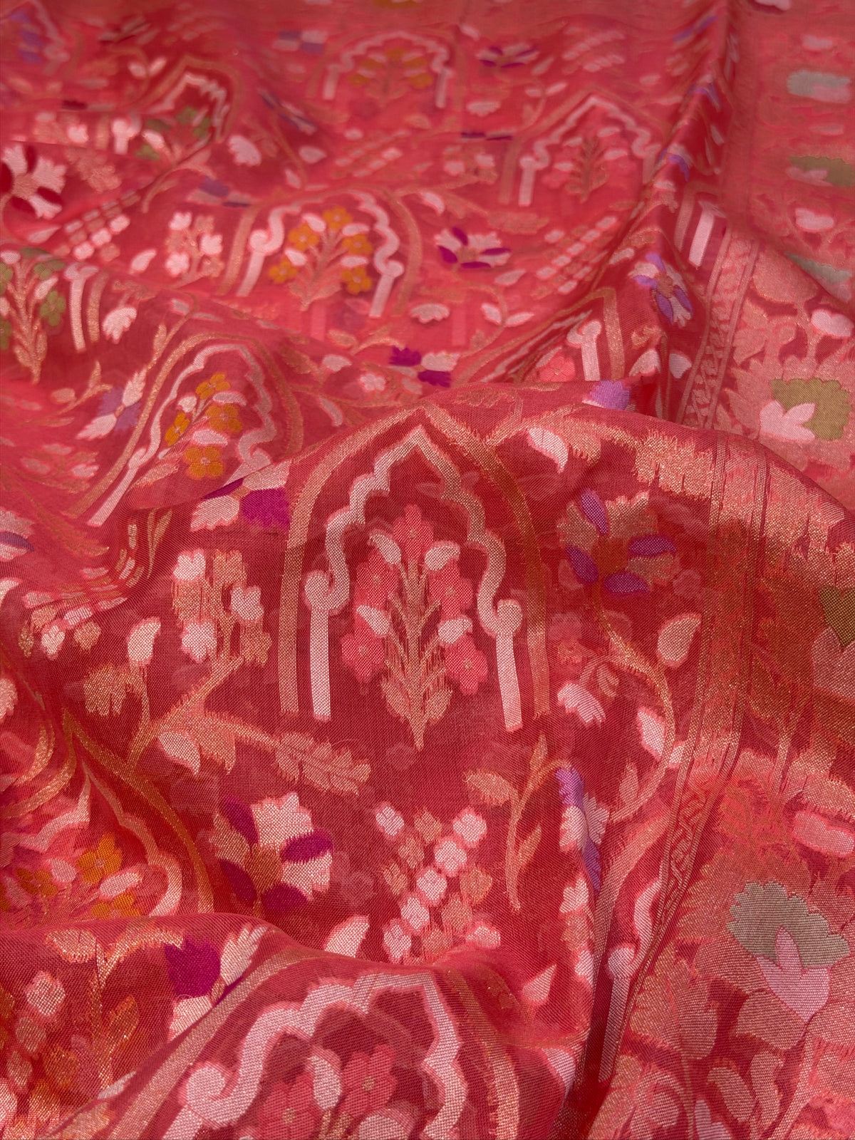 Pink Banarasi Kora Jamdani Silk Handwoven saree