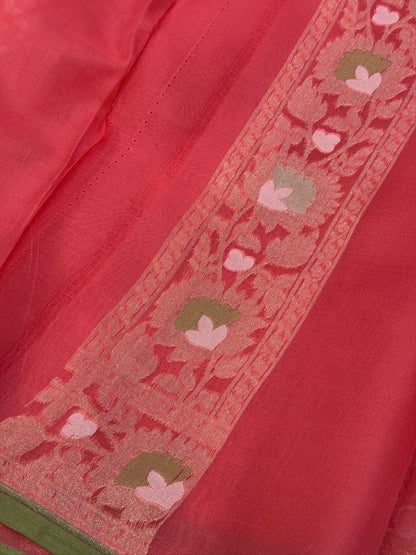 Pink Banarasi Kora Jamdani Silk Handwoven saree
