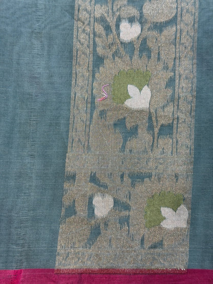 Grey Banarasi Kora Jamdani Silk Handwoven saree