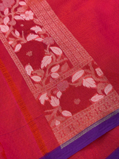 Rani Pink   Banarasi Kora Jamdani Silk Handwoven saree