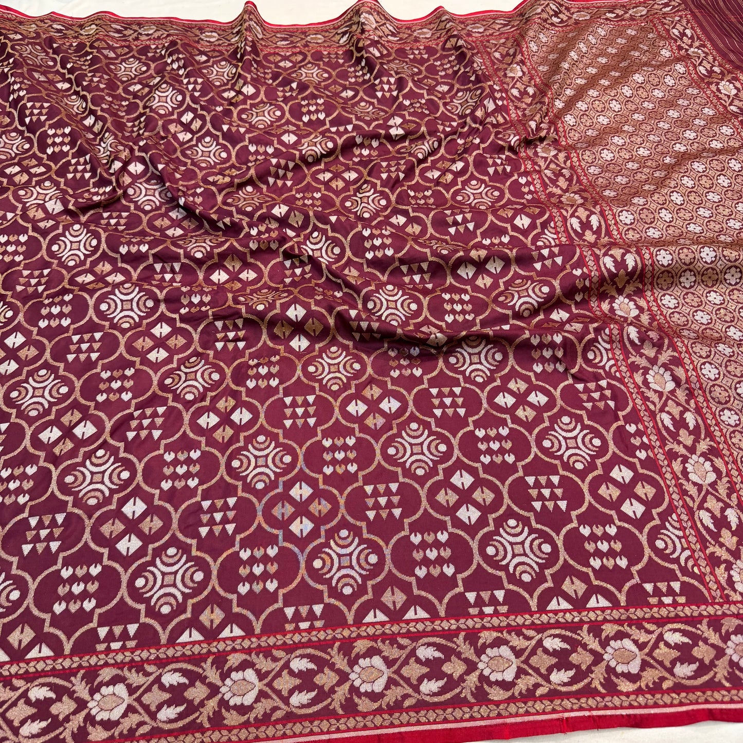 Pure Katan Silk Ektara Cutwork Jamdani Banarasi Saree
