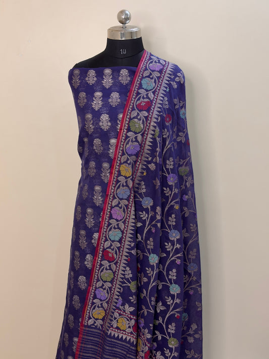 Purple Pure Cotton Jamdani Silk  Suit Set with Dupatta