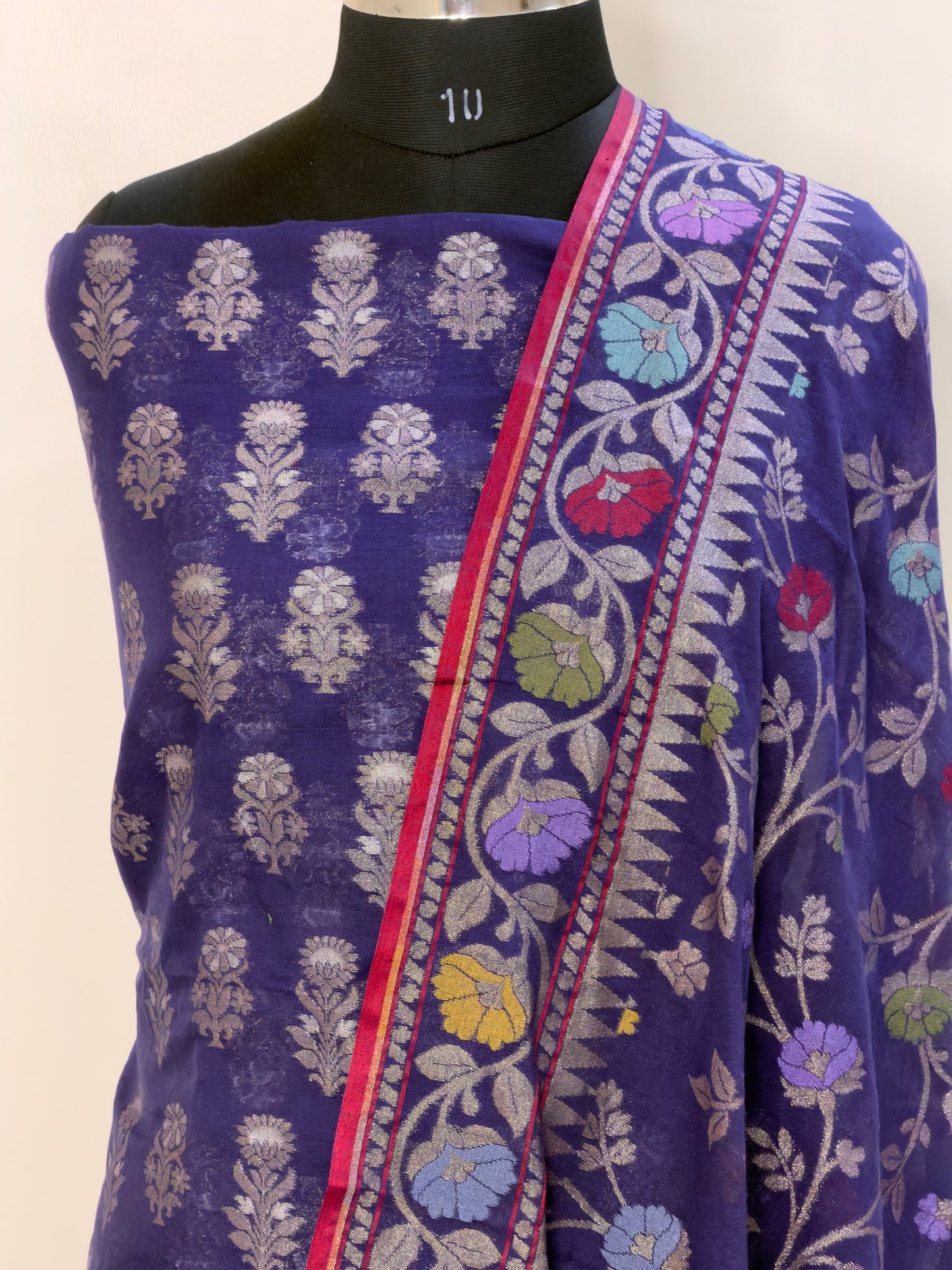 Purple Pure Cotton Jamdani Silk  Suit Set with Dupatta