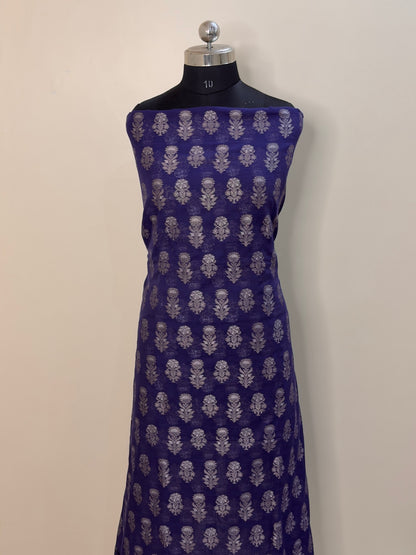 Purple Pure Cotton Jamdani Silk  Suit Set with Dupatta