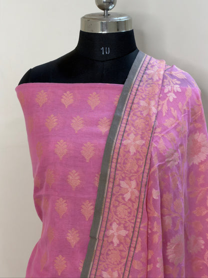 Pink Pure Cotton Jamdani Silk  Suit Set with Dupatta