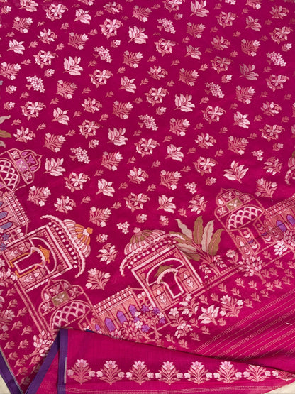 Apple Pink Pure Muslin Cotton Jamdani Silk Saree
