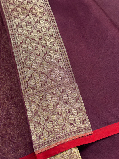 Coffee Brown Banarasi Kora Jamdani Silk Handwoven Saree