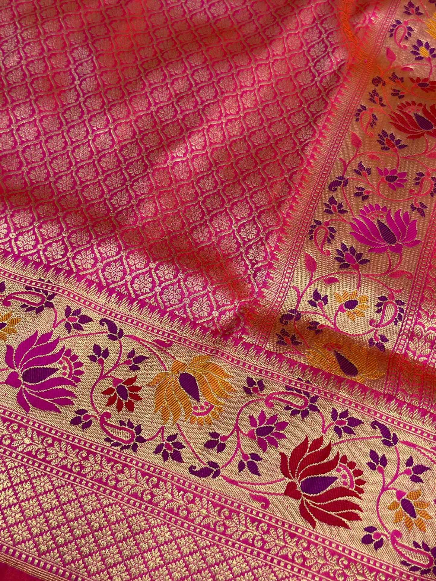 Rani Pink Pure Katan Silk Tanchoi Handwoven Saree