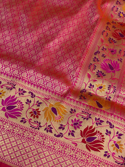 Rani Pink Pure Katan Silk Tanchoi Handwoven Saree